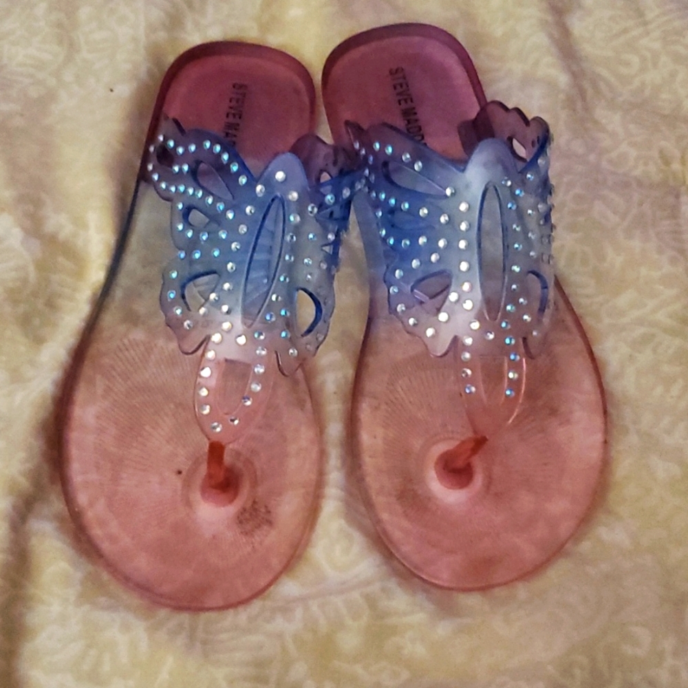 Steve Madden Ombre Pink/Blue Butterfly Jelly Thong Sandals Girls Size 4